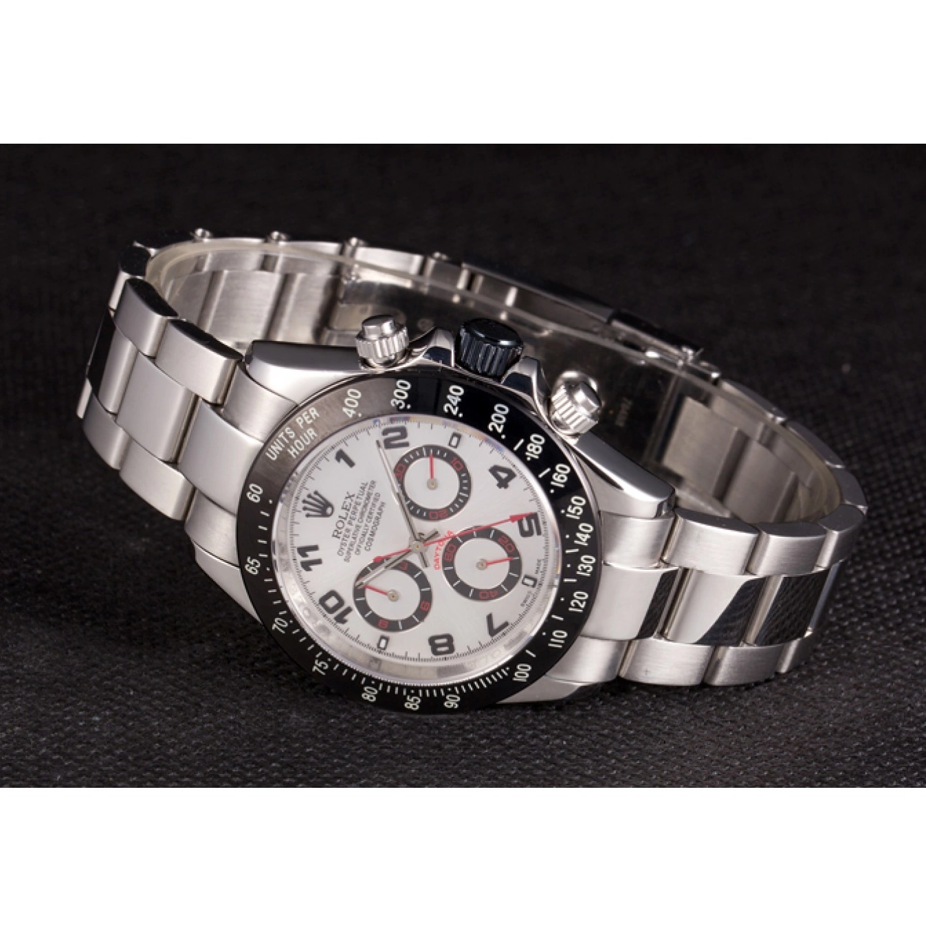 Aaa replica watch Dial Silver Daytona Enameled Stainless Steel Black Rolex 0807